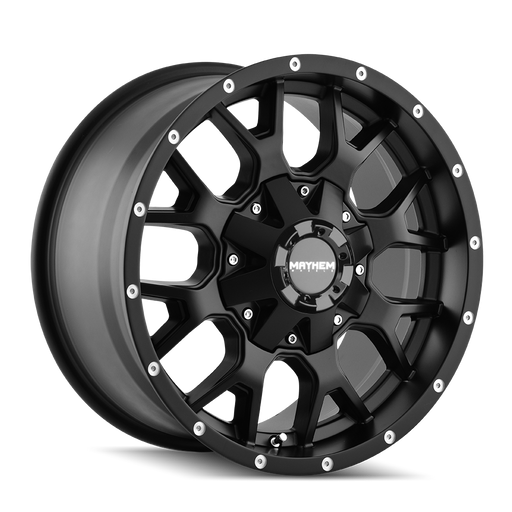 Mayhem 8015 Warrior Matte Black 20 inch wheel angled view