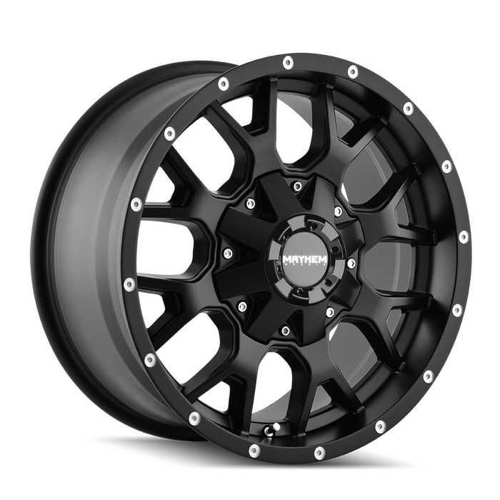 Mayhem 8015 Warrior Matte Black 20 inch wheel angled view