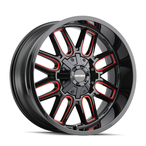 Mayhem 8107 Cogent Gloss Black Milled Prism Red truck wheel front face view