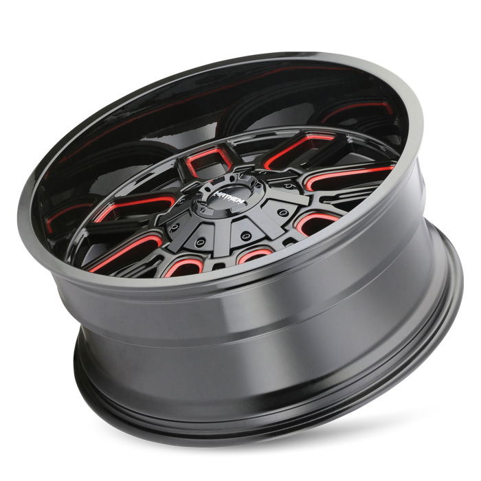 Mayhem 8107 Cogent Gloss Black Milled Prism Red wheel profile view showing lip and spoke depth