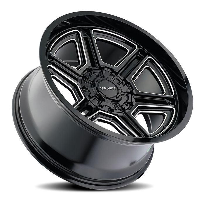 Mayhem 8117 Hermosa Gloss Black Milled wheel angled three quarter view