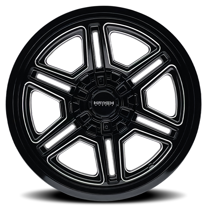 Mayhem 8117 Hermosa Gloss Black Milled wheel profile view showing lip and spoke depth