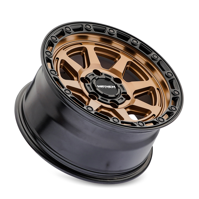Mayhem 8306 Ridgeline Satin Bronze/Black Lip wheel profile view showing lip and spoke depth
