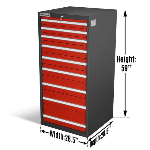Heavy Duty Modular Drawer Cabinet - 9 Drawer,  59" H x 28.5" W x 28.5" D Tool Storage Organizer,  Steel Construction