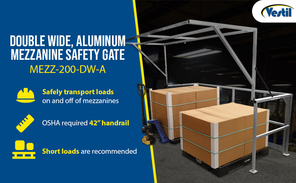 Vestil MEZZ-200-DW-A aluminum double wide mezzanine safety gate feature overview 2