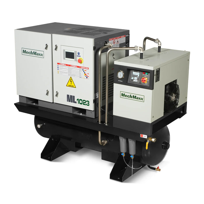 10HP Combined Rotary Screw Air Compressor with Dryer & 66-Gal ASME Tank | 32 CFM,  116 PSI,  230V 3-Phase - Industrial Grade
