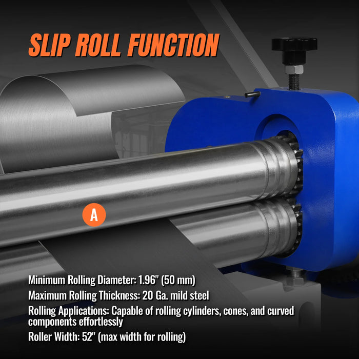 52-inch 3-in-1 Pan and Box Brake – Slip Roll, Shear, Bending Machine for Sheet Metal, 20 Gauge Mild Steel, Adjustable Fingers, Heavy Duty, Metalworking, Fabrication, Rolling, Bending MMCB5220