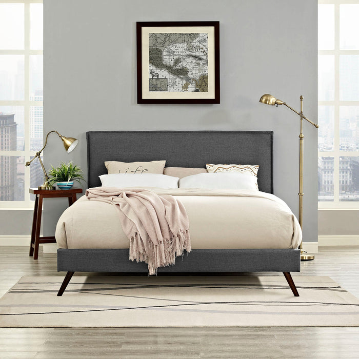 Camille Fabric Platform Bed with Round Splayed Legs