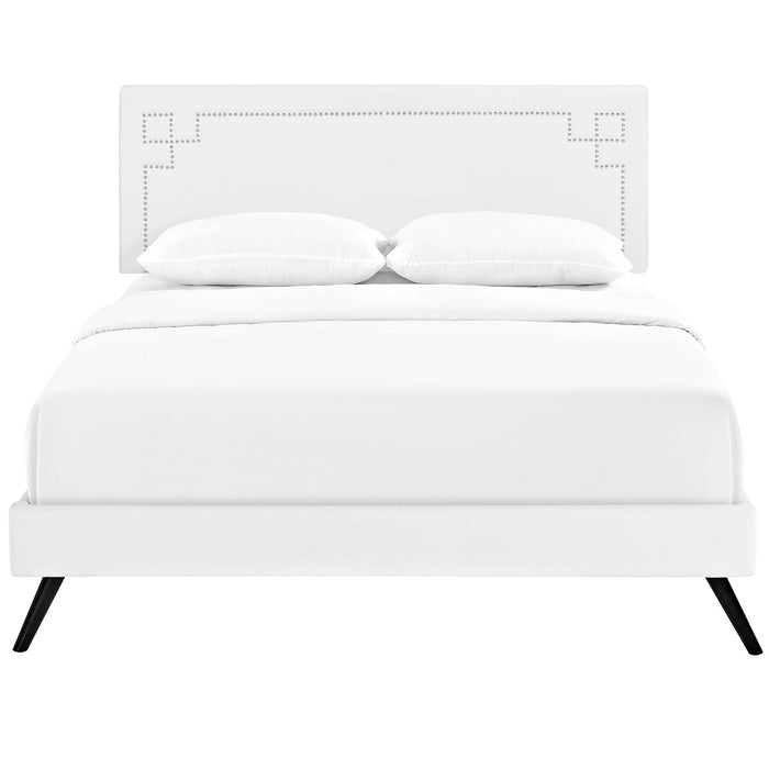 Josie Vinyl Queen Platform Bed with Round Splayed Legs
