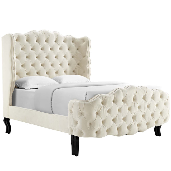 Violette Tufted Wingback Performance Velvet Queen Platform Bed