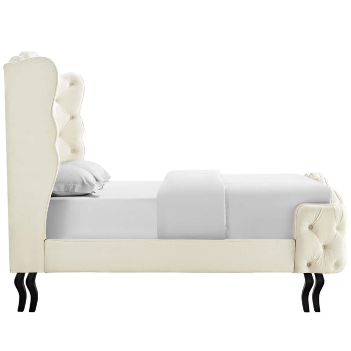 Violette Tufted Wingback Performance Velvet Queen Platform Bed