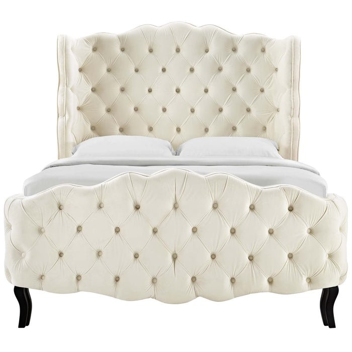 Violette Tufted Wingback Performance Velvet Queen Platform Bed