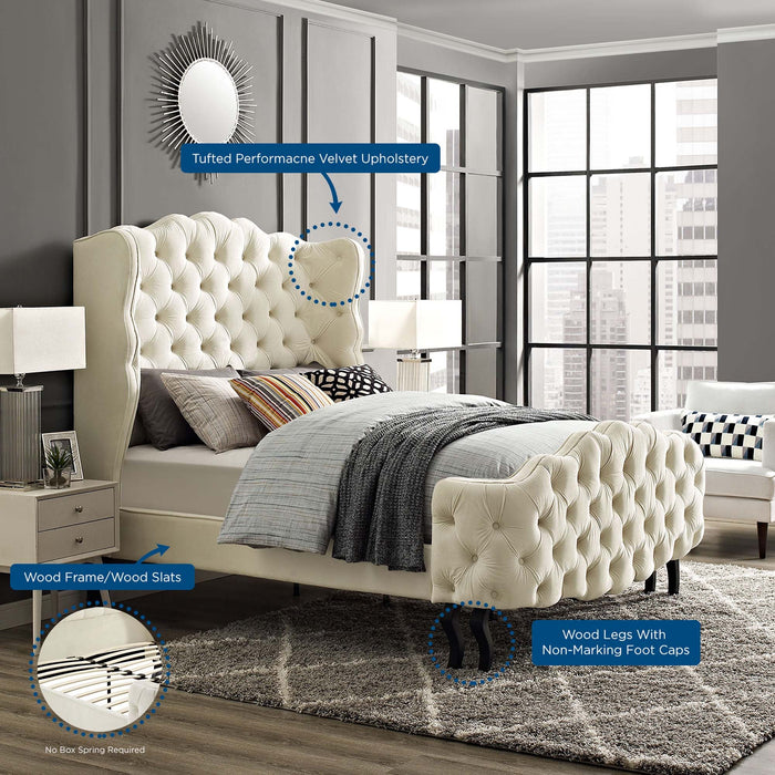 Violette Tufted Wingback Performance Velvet Queen Platform Bed