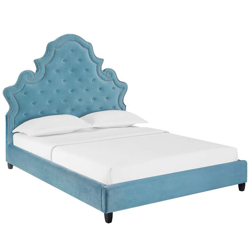 Modway Valentina Tufted Nailhead Performance Velvet Platform Bed Bedroom Furniture - View 19