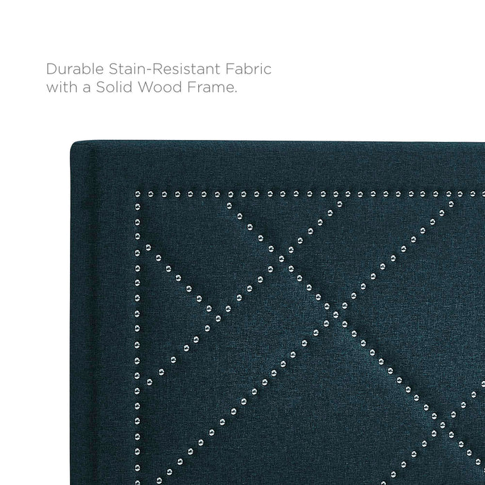 Modway Reese Nailhead Upholstered Linen Fabric Headboard Bedroom Furniture in Blue - Detail View