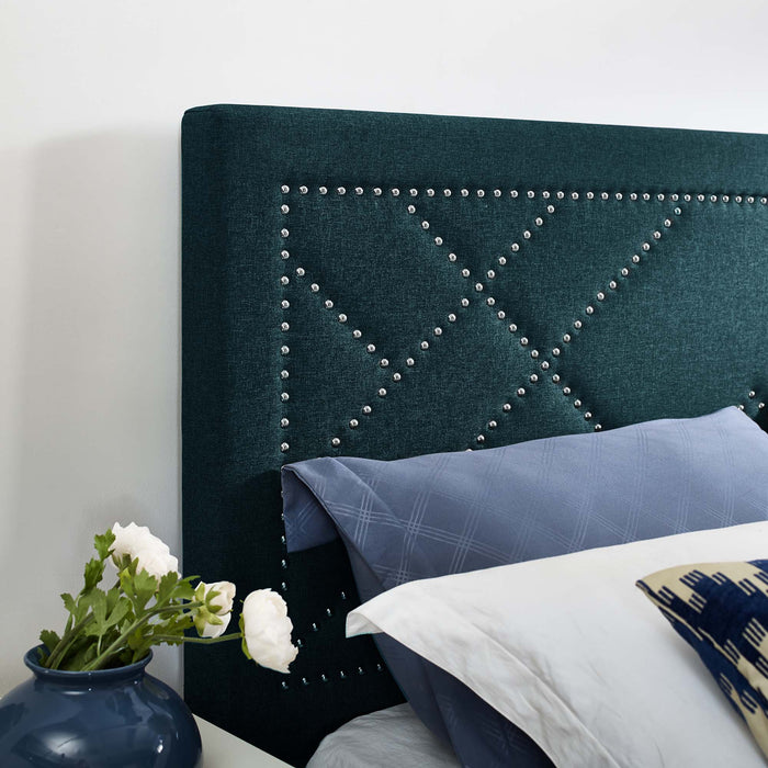 Modway Reese Nailhead Upholstered Linen Fabric Headboard Bedroom Furniture - Lifestyle View