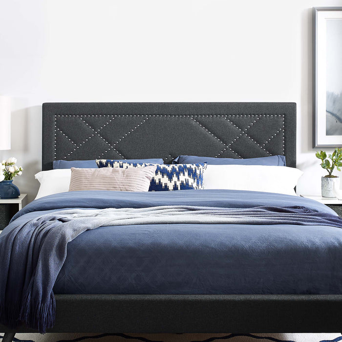 Modway Reese Nailhead Upholstered Linen Fabric Headboard Bedroom Furniture - View 10