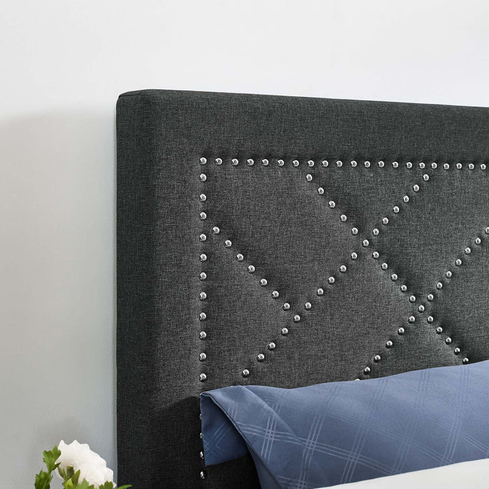 Modway Reese Nailhead Upholstered Linen Fabric Headboard Bedroom Furniture - View 14