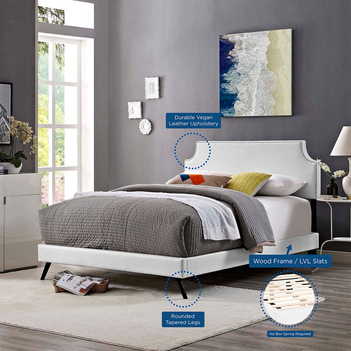 Corene Vinyl Platform Bed with Round Splayed Legs
