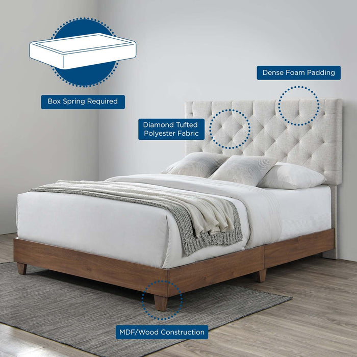 Rhiannon Diamond Tufted Upholstered Fabric Bed - in lifestyle setting