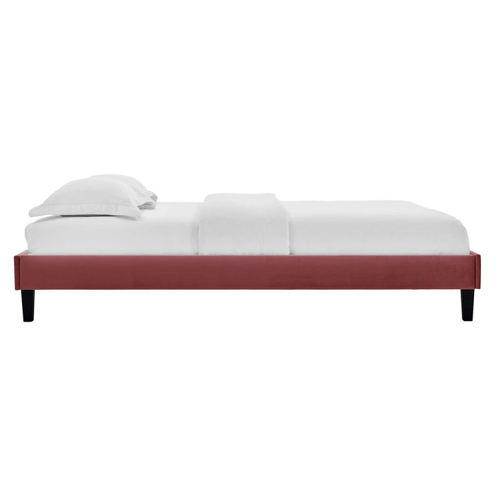 Roxanne Performance Velvet Platform Bed With Black Wood Legs