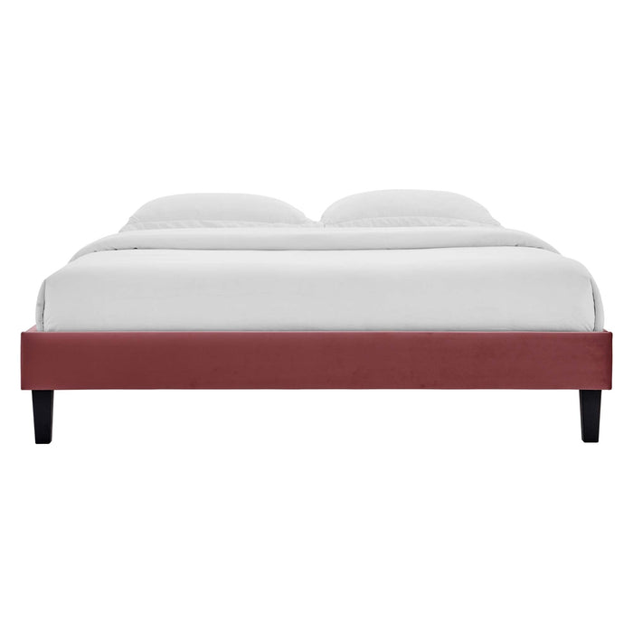 Roxanne Performance Velvet Platform Bed With Black Wood Legs