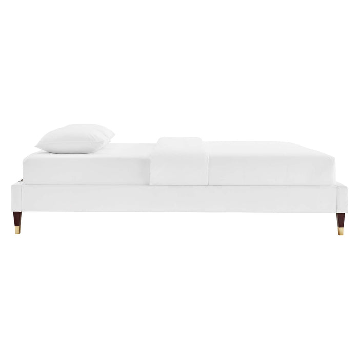 Zahra Channel Tufted Performance Velvet Platform Bed With Wood and Gold Legs