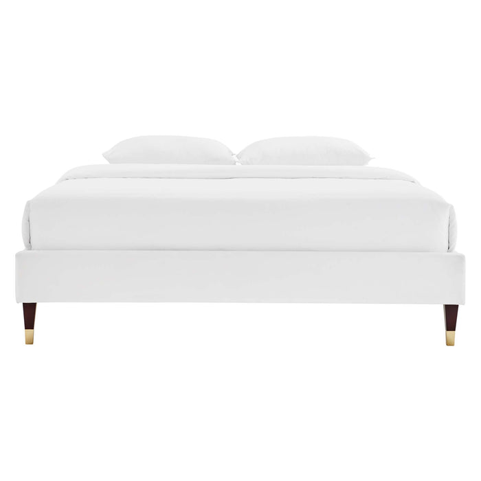 Zahra Channel Tufted Performance Velvet Platform Bed With Wood and Gold Legs