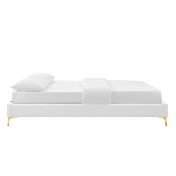 Leah Chevron Tufted Performance Velvet Platform Bed With Gold Metal Legs