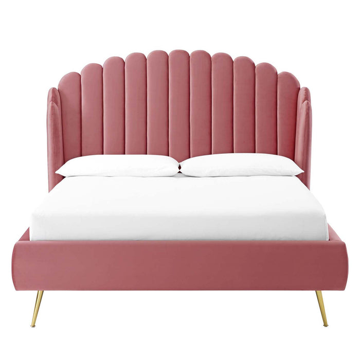 Lana Performance Velvet Queen Wingback Platform Bed