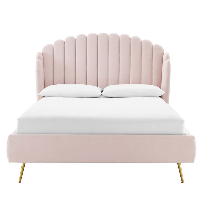Lana Performance Velvet Queen Wingback Platform Bed
