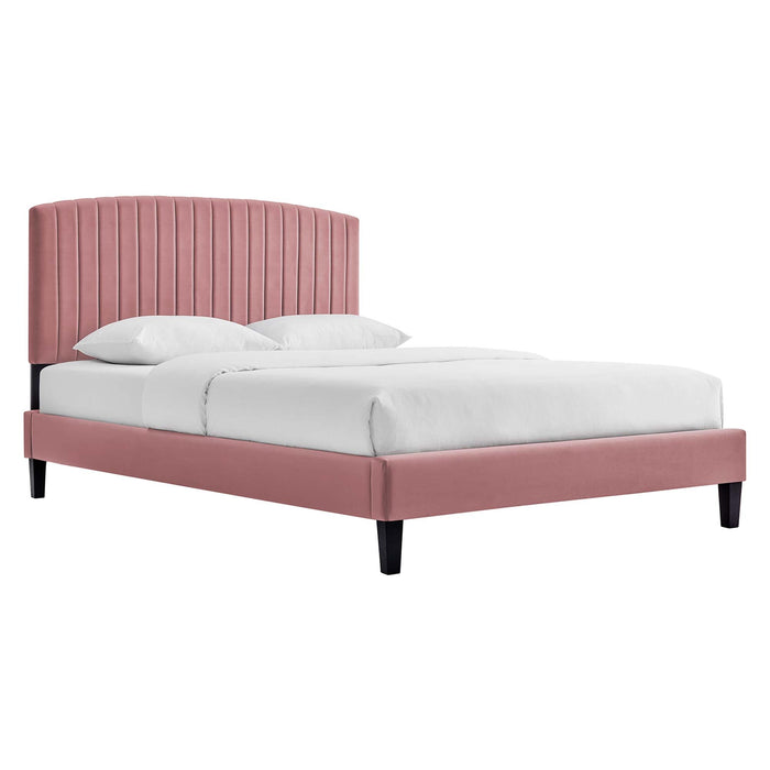 Alessi Performance Velvet Platform Bed With Black Wood Legs