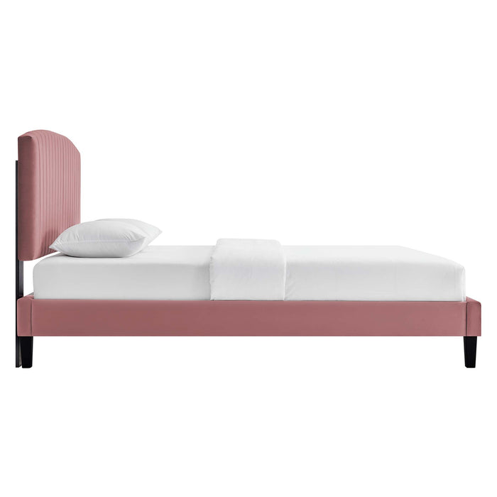 Alessi Performance Velvet Platform Bed With Black Wood Legs