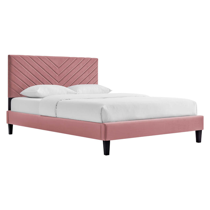 Roxanne Performance Velvet Platform Bed With Black Wood Legs
