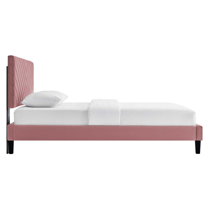 Roxanne Performance Velvet Platform Bed With Black Wood Legs