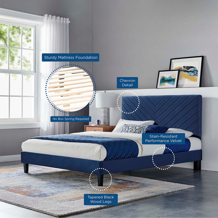 Roxanne Performance Velvet Platform Bed With Black Wood Legs