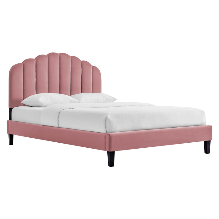 Daisy Performance Velvet Platform Bed With Black Wood Legs