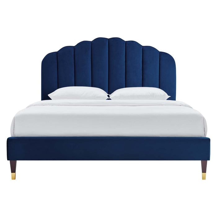 Daisy Performance Velvet Platform Bed Wood and Gold Legs