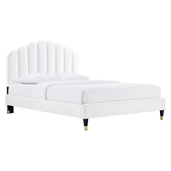 Daisy Performance Velvet Platform Bed Wood and Gold Legs
