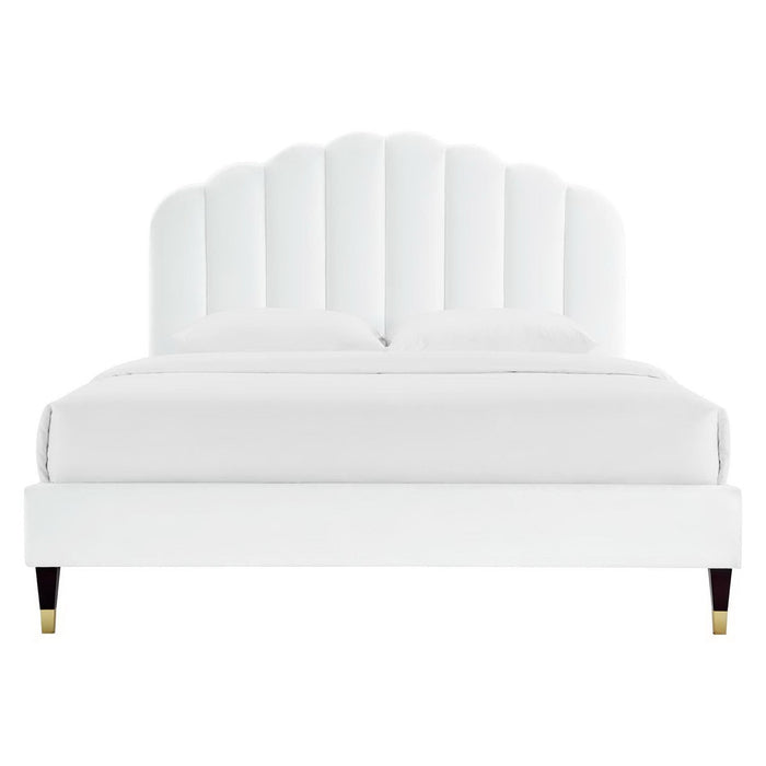 Daisy Performance Velvet Platform Bed Wood and Gold Legs