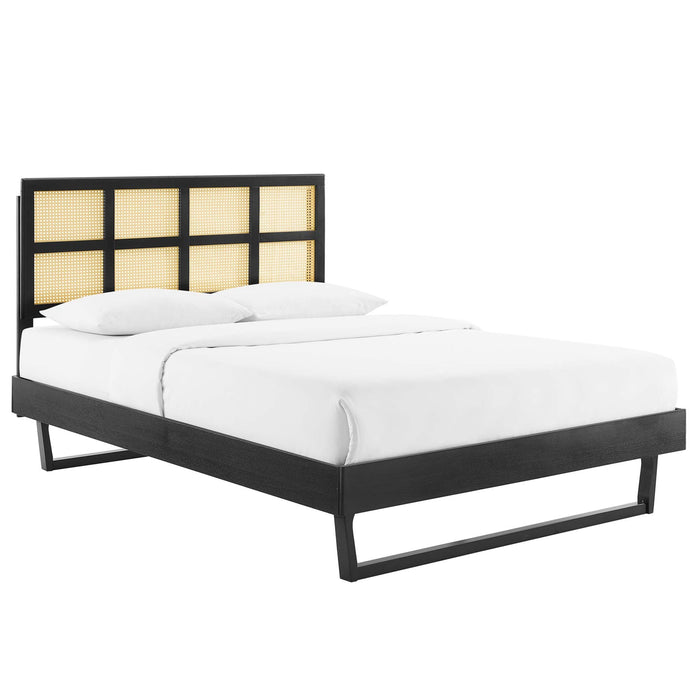 Sidney Cane and Wood Platform Bed With Angular Legs