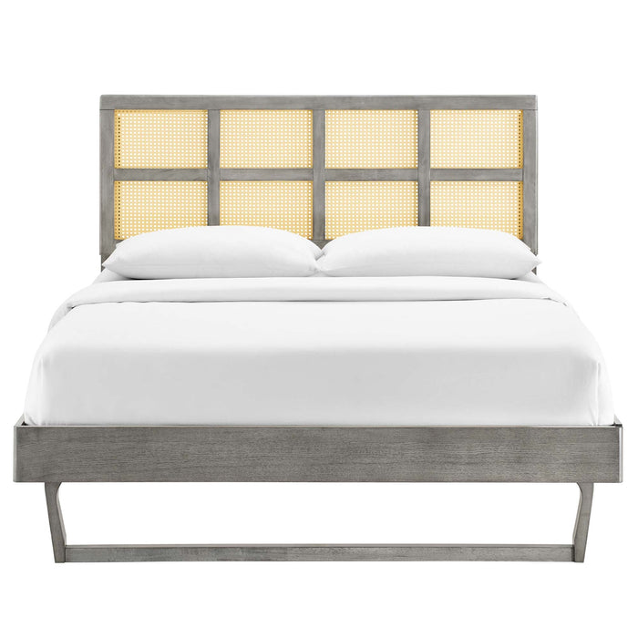 Sidney Cane and Wood Platform Bed With Angular Legs