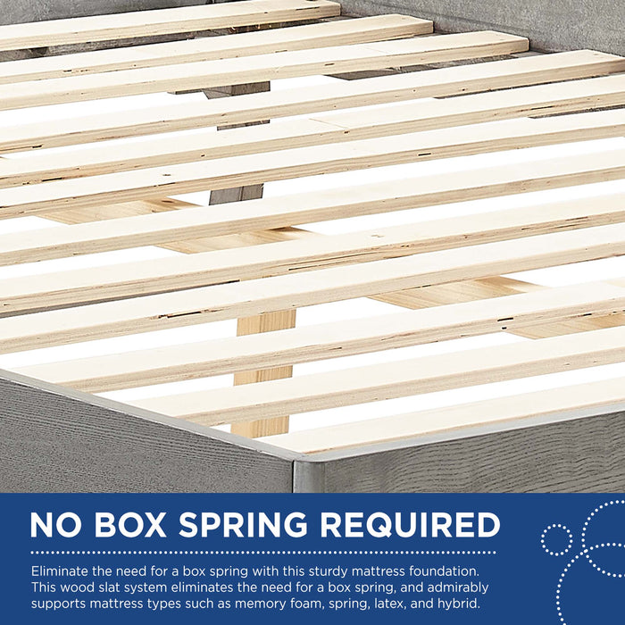 Sidney Cane and Wood Platform Bed With Angular Legs