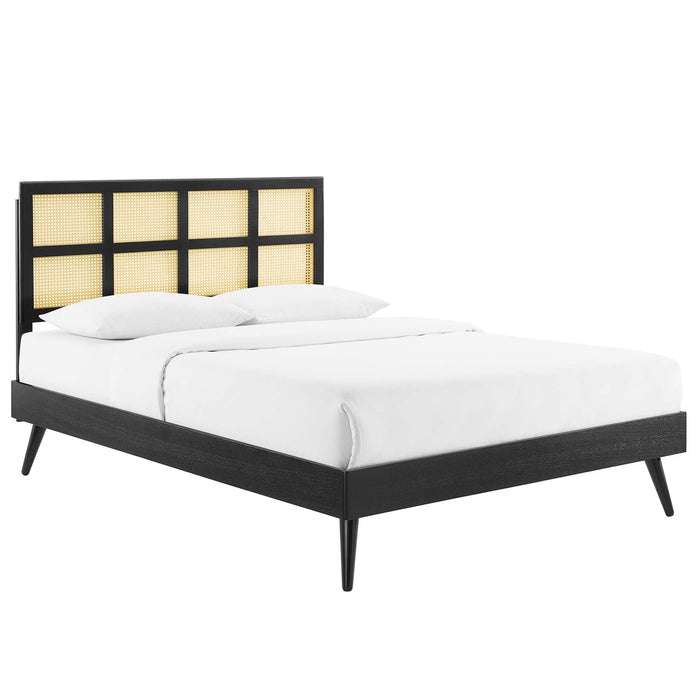 Sidney Cane and Wood Platform Bed With Splayed Legs