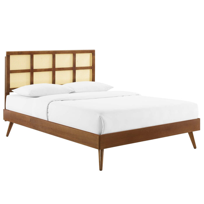 Sidney Cane and Wood Platform Bed With Splayed Legs