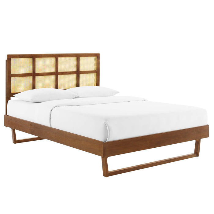Sidney Cane and Wood Platform Bed With Angular Legs