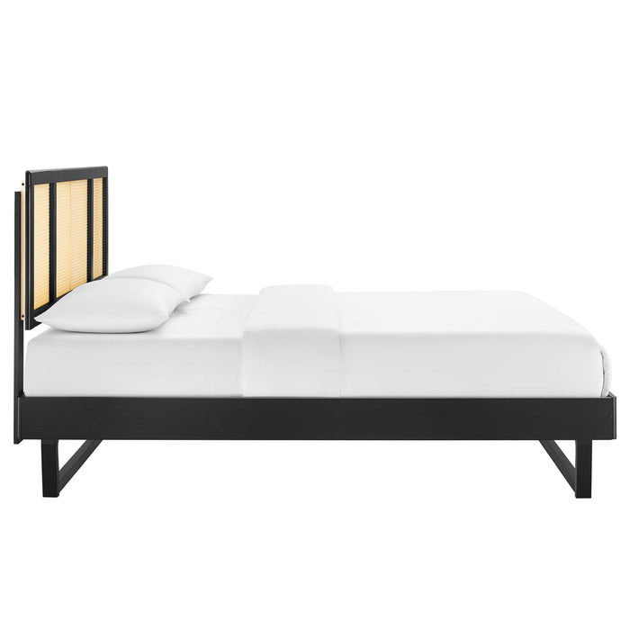 Kelsea Cane and Wood Platform Bed With Angular Legs