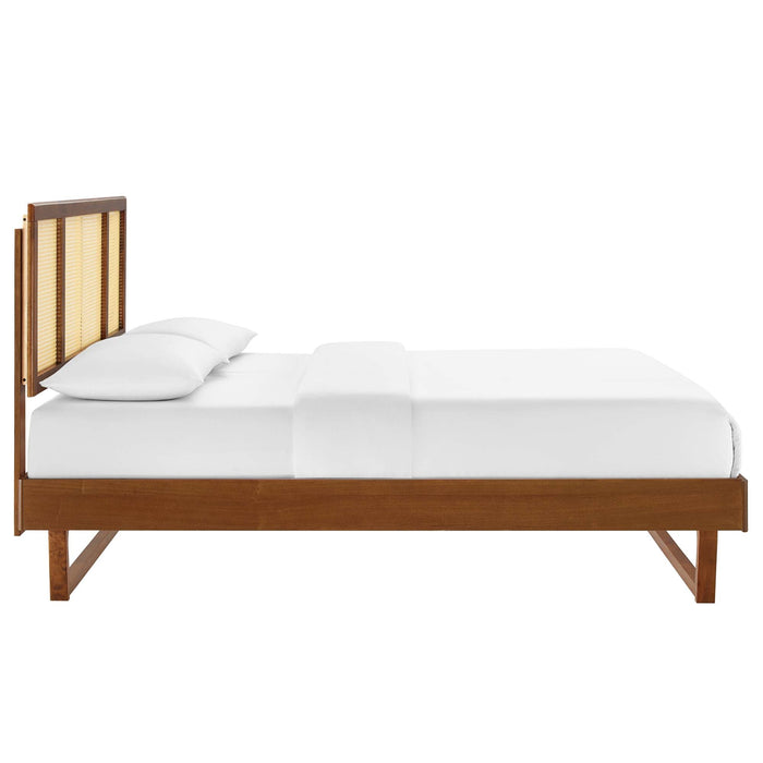 Kelsea Cane and Wood Platform Bed With Angular Legs