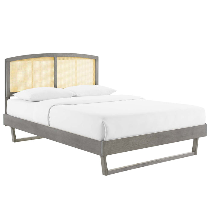 Sierra Cane and Wood Platform Bed With Angular Legs