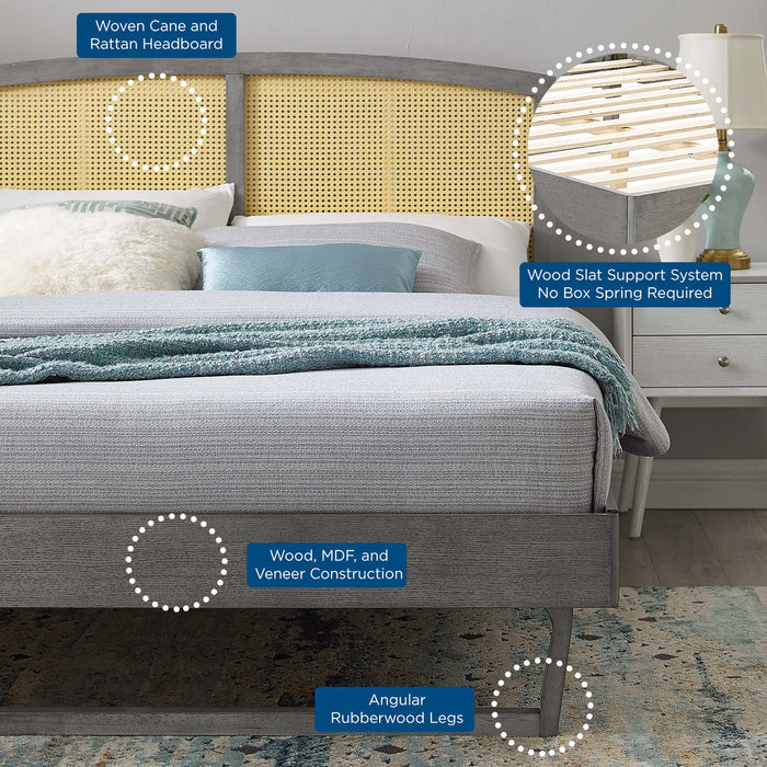 Sierra Cane and Wood Platform Bed With Angular Legs